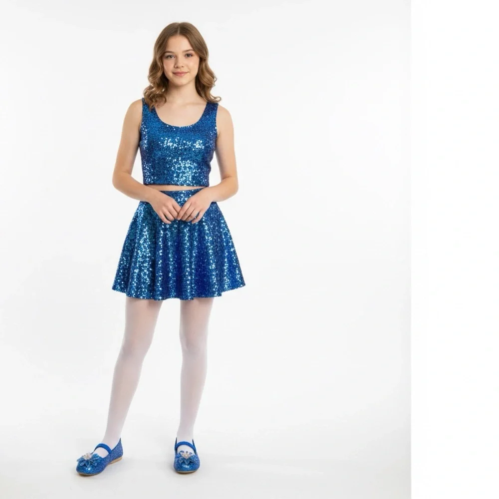 NEW Coastal Projections Sparkly Blue Sequin Shoes Toddler & Little Girls 6 7 1 2